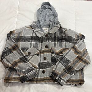 Gray Plaid Hooded Jacket